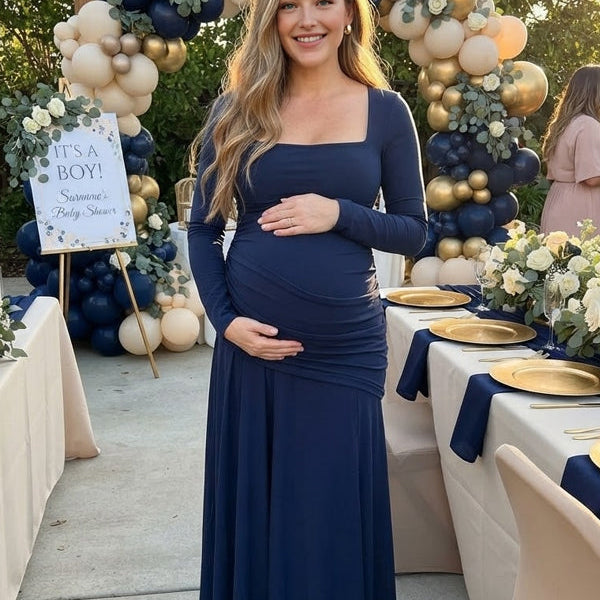 Chique Gedrapeerd Bodycon Big Swing Zwangerschaps Babyshower Maxi Jurk