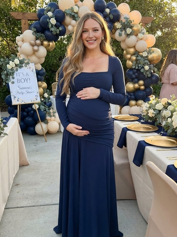 Chique Gedrapeerd Bodycon Big Swing Zwangerschaps Babyshower Maxi Jurk