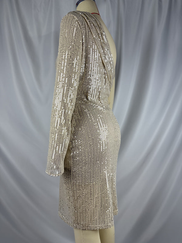 Mumsmode Zwangerchaps Korte Fotoshoot Elegant Jurken Pailletten Een Open Schouder Abrikoos