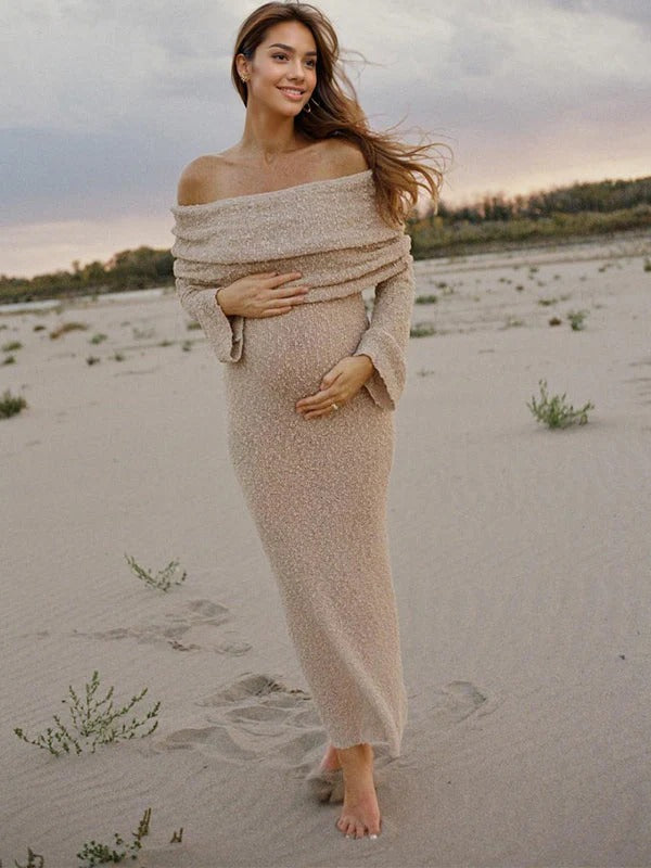 Mumsmode Zwangerchap Bodycon Jurken Elegant Fotoshoot Vakantie Knit harig Gekreukt Maxi Jurken
