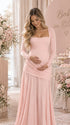 Roze zwangerschaps maxi jurk met gedrapeerd detail en wijduitlopende rok voor een elegante look.
