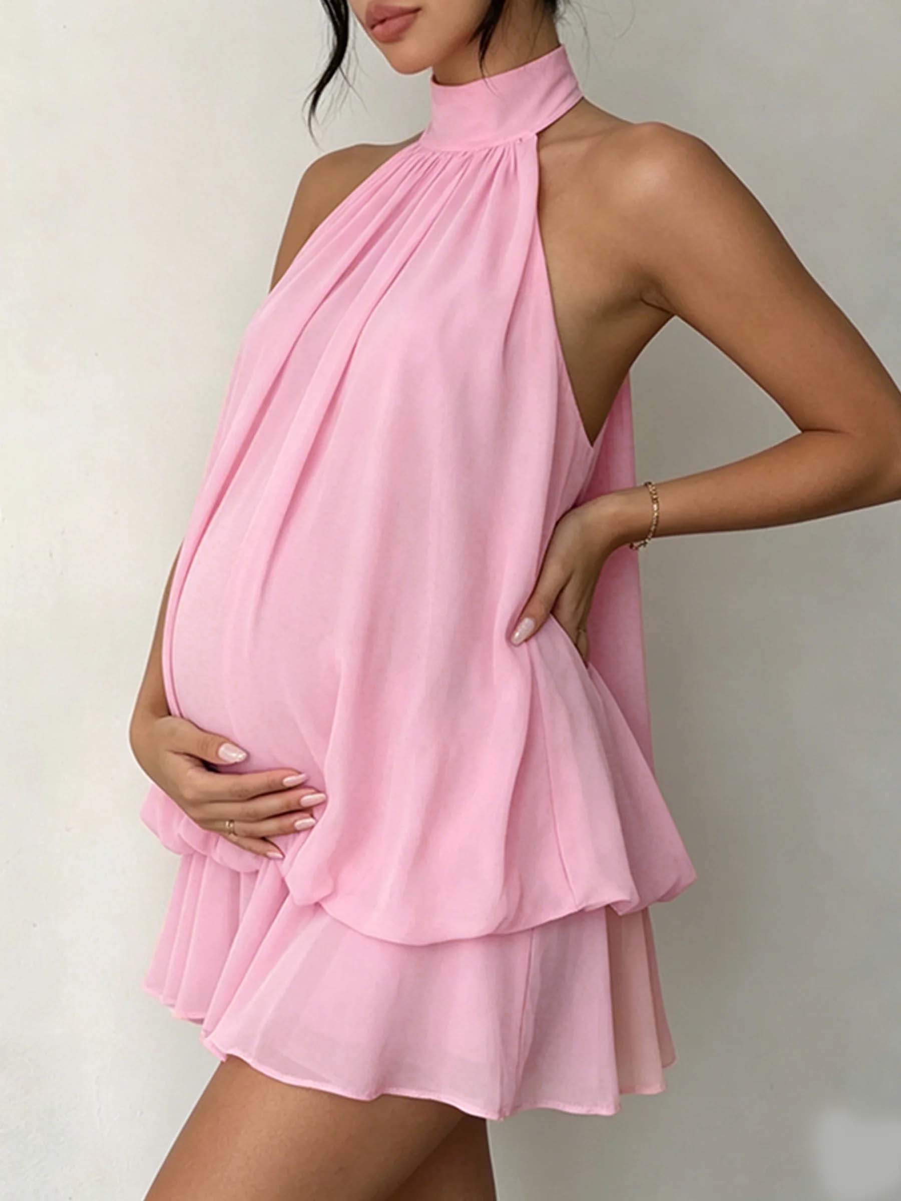 Chiffon Mini Zwangerschapsjurk Peplum Vetering Detail