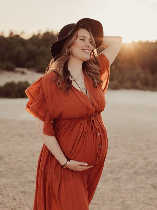 Mumsmode Zwangerchaps Maxi Fotoshoot Jurken Elegant Boheems Ruches Koord Enkele Borst
