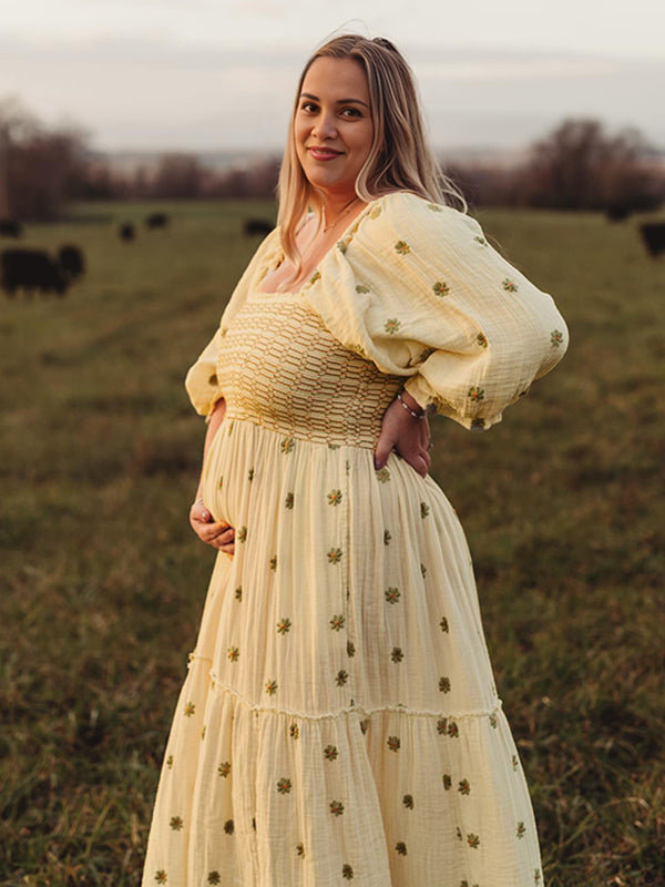 Mumsmode Zwangerchaps Bloemen Jurken Boheems Vakantie Bloemenprint Ruches Gedrapeerd Maxi Fotoshoot Jurken