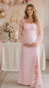 Elegante kanten zwangerschaps maxi jurk met opvallende 3D bloemen voor babyshower.