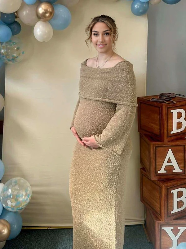 Mumsmode Zwangerchap Bodycon Jurken Elegant Fotoshoot Vakantie Knit harig Gekreukt Maxi Jurken