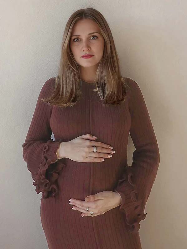 Mumsmode Zwangerschaps Bodycon Jurken Elegant Ceremonie Gebreide Ruches Rugloos Maxi Jurken