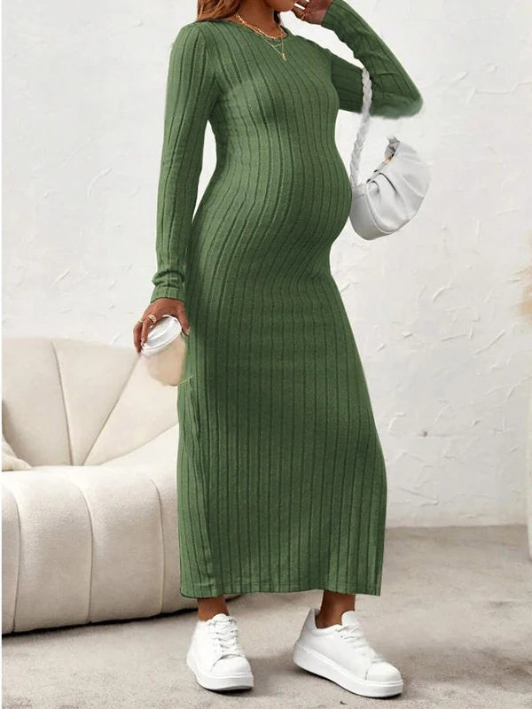 Mumsmode Zwangerschaps Maxi Daily Jurk Basis Chique Zijsplit Bodycon Gestreept