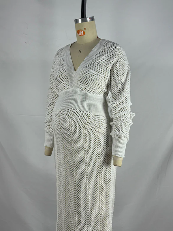 Mumsmode Zwangerschaps Truien Jurken Elegant Ceremonie Gebreide Uithollen Diep Decolleté Bodycon Maxi Jurken