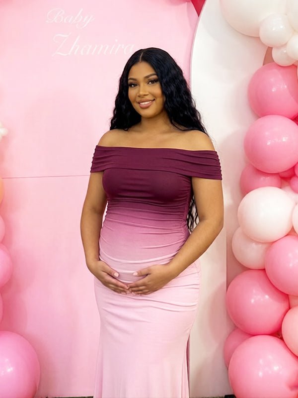 Ombre Off-Shoulder Zwangerschaps Bodycon Maxi Jurk