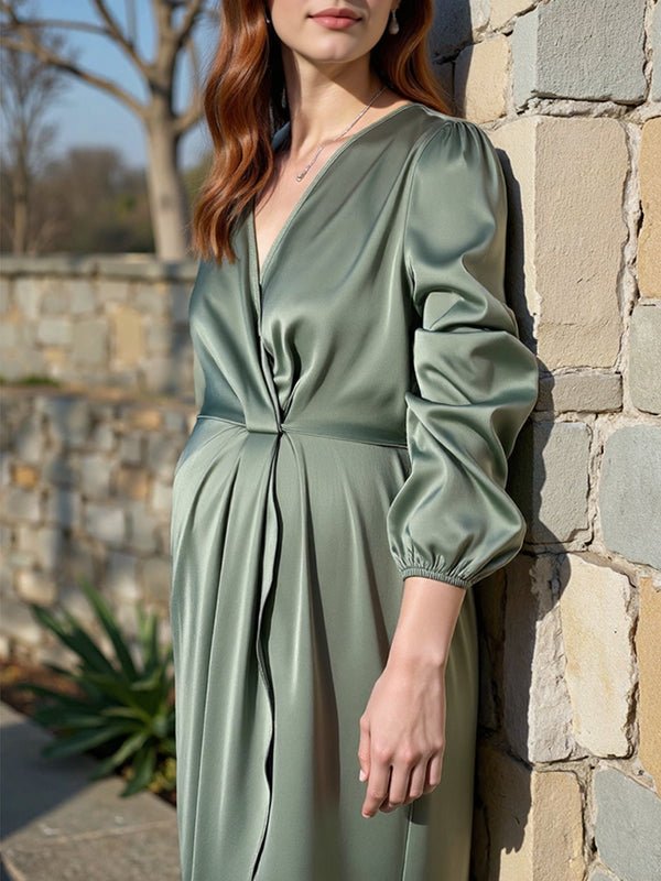 Mumsmode Zwangerchap Basis Jurken Elegant Ceremonie Gekreukt Onregelmatig Zijsplit Werk Maxi Jurken