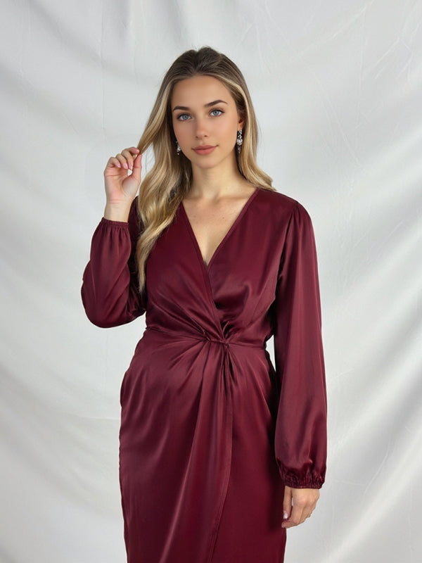 Mumsmode Zwangerchap Basis Jurken Elegant Ceremonie Gekreukt Onregelmatig Zijsplit Werk Maxi Jurken