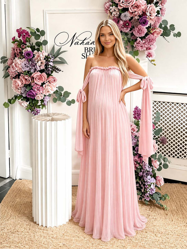 Zwangerschaps Maxi Jurk Off-Shoulder Rugloos Vetersluiting Zwierige Rok