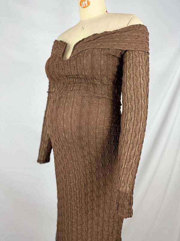 Mumsmode Zwangerschaps Bodycon Jurken Elegant Ceremonie Tule Golvende Rand Off Shoulder Maxi Jurken
