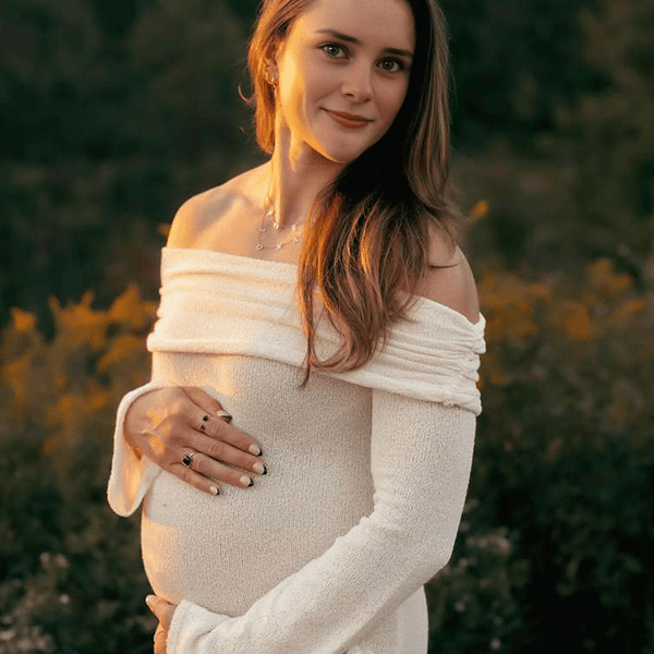 Off-Shoulder 3D Bloemen Gebreide Fotoshoot Zwangerschaps Maxi Jurk