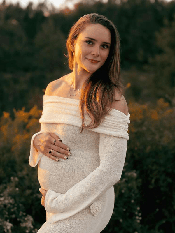 Off-Shoulder 3D Bloemen Gebreide Fotoshoot Zwangerschaps Maxi Jurk