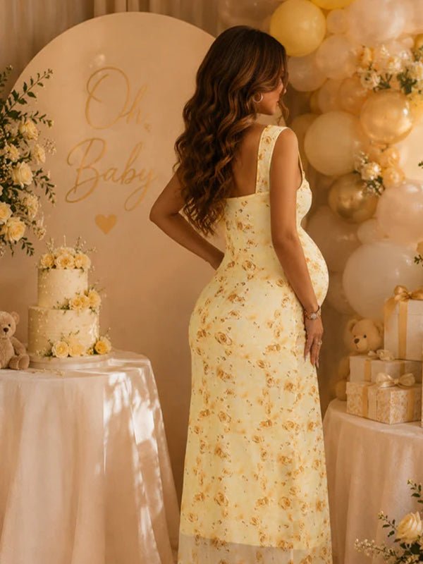 Zwangerschaps Maxi Jurk Spaghettibandjes Print Tule Rugloos