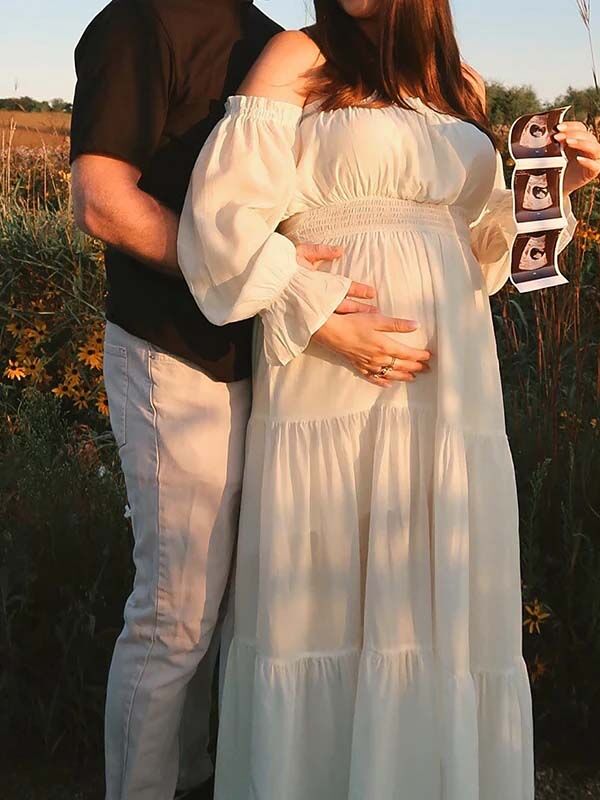 Mumsmode Zwangerschaps Daily Jurken Boheems Fotoshoot Ruches Zijsplit Off Shoulder Maxi Jurken