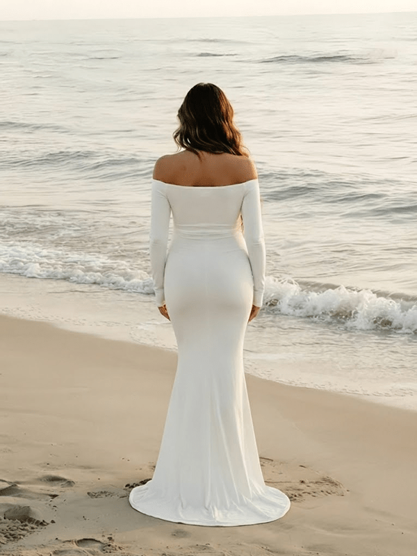 Witte Zwangerschaps Maxi Jurk Cut-Out Off-Shoulder Zeemeermin Chique