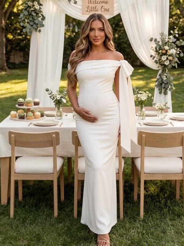 Zwangerschaps Maxi Jurk Off-Shoulder Bandeau Vetersluiting Bodycon