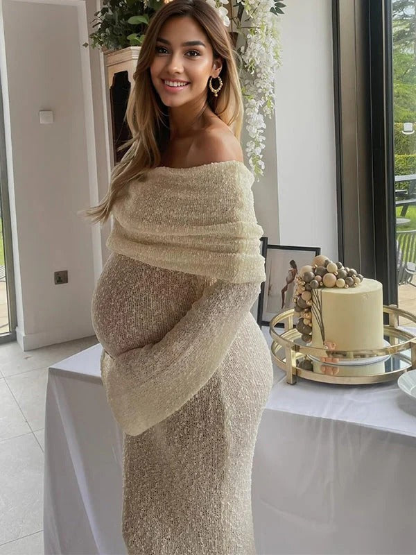 Mumsmode Zwangerchap Bodycon Jurken Elegant Fotoshoot Vakantie Knit harig Gekreukt Maxi Jurken