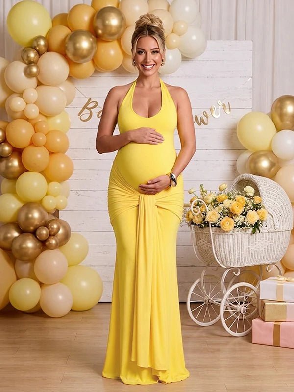 Zwangerschaps Maxi Jurk Bodycon Gedrapeerd Halterhals Rugloos