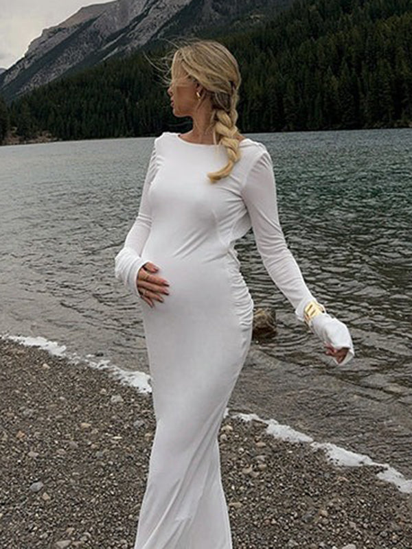 Mumsmode Zwangerchap Speciale Gelegenheden Jurken Elegant Rugloos Gekreukt Wachtrij Bruiloft Maxi Jurken