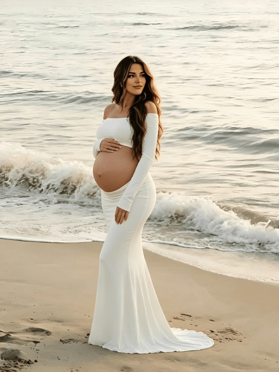 Witte Zwangerschaps Maxi Jurk Cut-Out Off-Shoulder Zeemeermin Chique