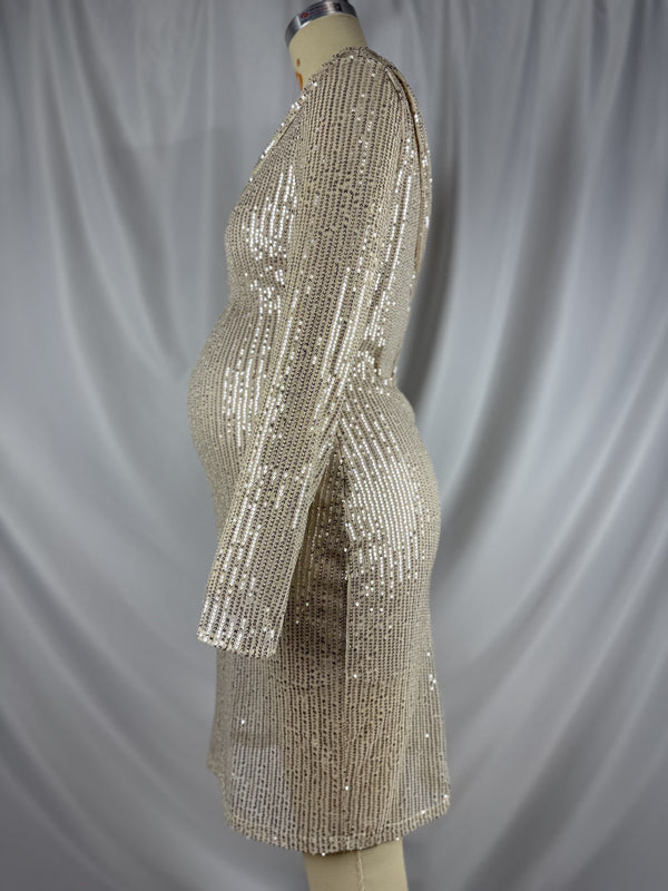 Mumsmode Zwangerchaps Korte Fotoshoot Elegant Jurken Pailletten Een Open Schouder Abrikoos