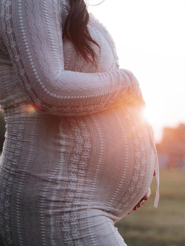 Mumsmode Kanten Zwangerschaps Tweedelige Set Spaghettibandjes Maxi Jurk Zijsplit Cropped Vest Fotoshoot Uitgaan