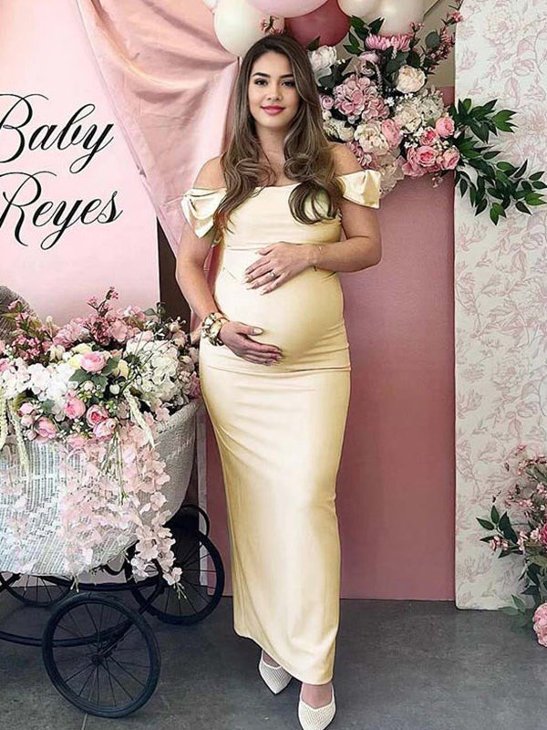 Mumsmode Zwangerchaps Maxijurk Off Shoulder Elegant Babyshower Champagne