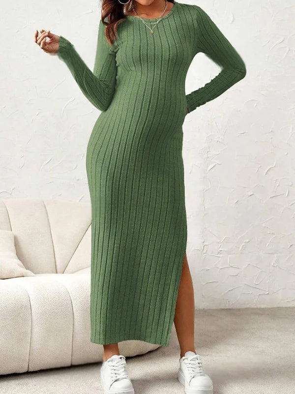 Mumsmode Zwangerschaps Maxi Daily Jurk Basis Chique Zijsplit Bodycon Gestreept