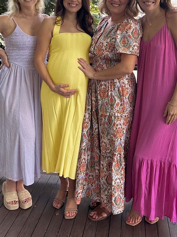 Mumsmode Zwangerschaps Maxi Jurk Babyshower Cocktail Halternek Rugloos Geplooid Geel