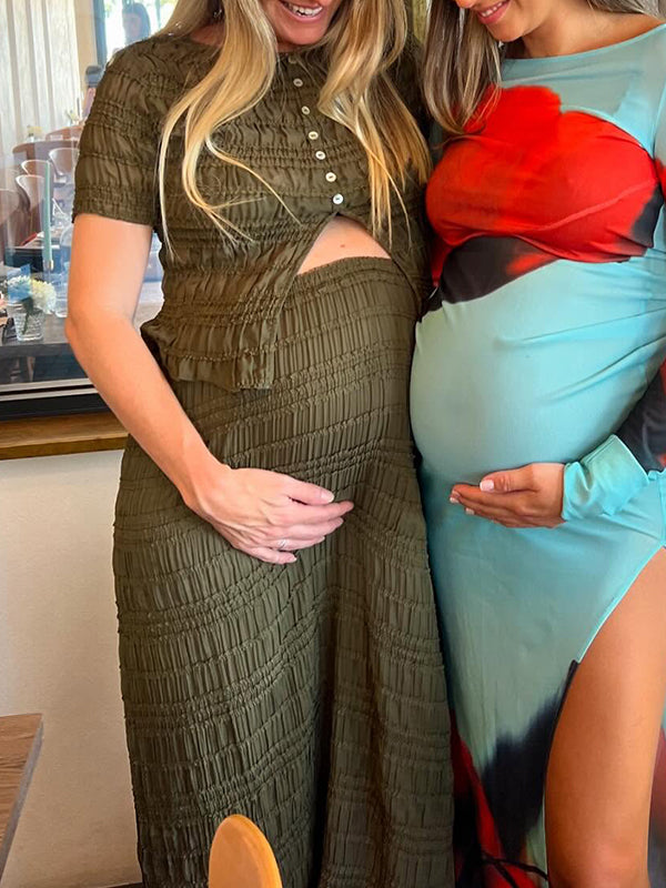 Mumsmode Zwangerschaps Bodyconjurk Elegant Ceremonie 2-in-1 Enkele Borst Zijsplit Gekreukt Maxi Jurk