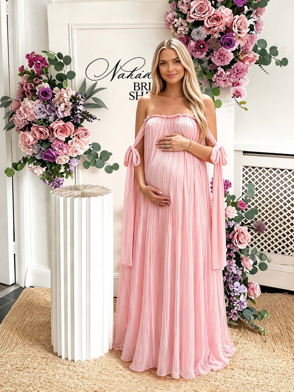 Zwangerschaps Maxi Jurk Off-Shoulder Rugloos Vetersluiting Zwierige Rok