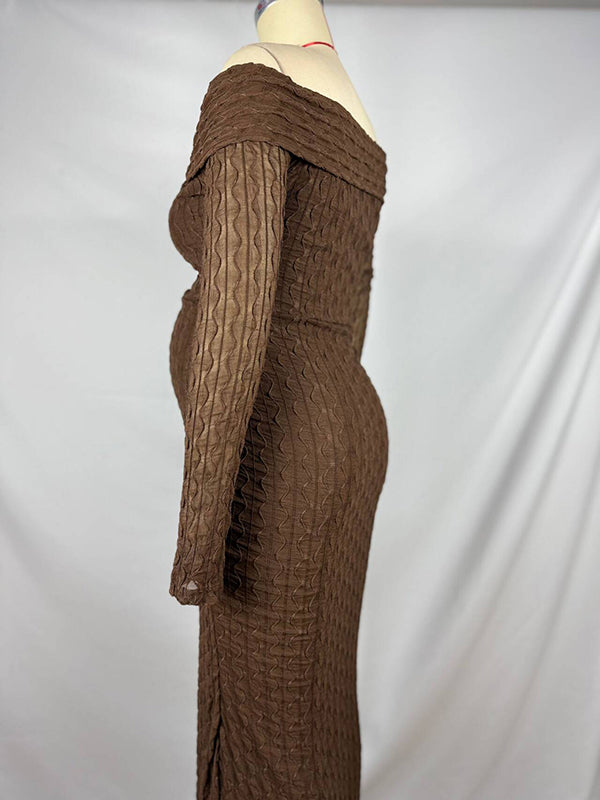 Mumsmode Zwangerschaps Bodycon Jurken Elegant Ceremonie Tule Golvende Rand Off Shoulder Maxi Jurken
