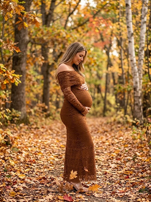 Elegant Off Shoulder Kant Zwangerschaps Maxi Jurk