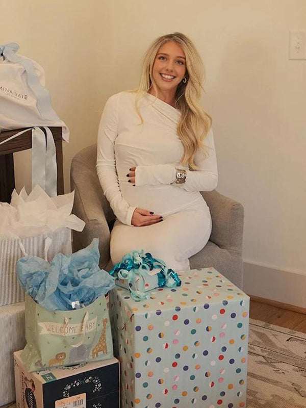 Mumsmode Zwangerschaps Babyshowerjurk Bodycon Elegant Ceremonie Onregelmatige Kraag Gekreukt Fotoshoot Maxijurk