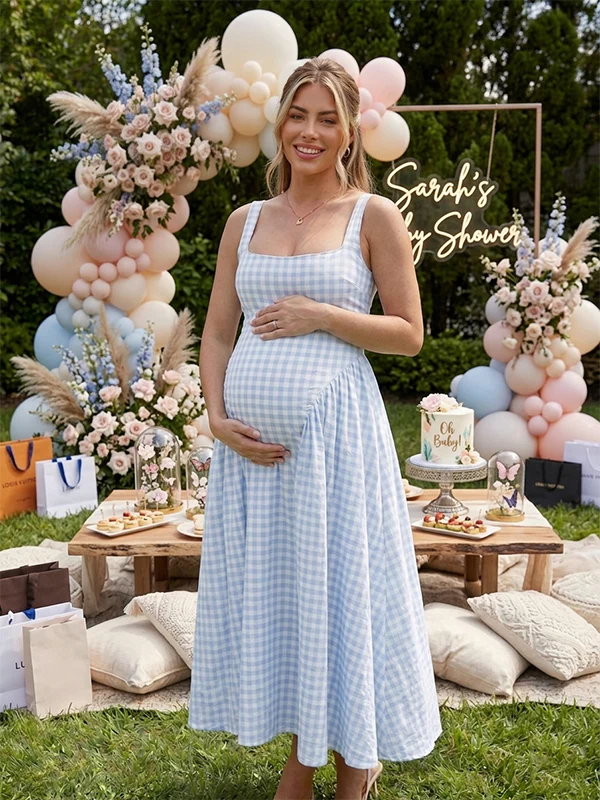 Mumsmode Zwangerchaps Midijurk Retro Gingham Spaghetti Babyshower