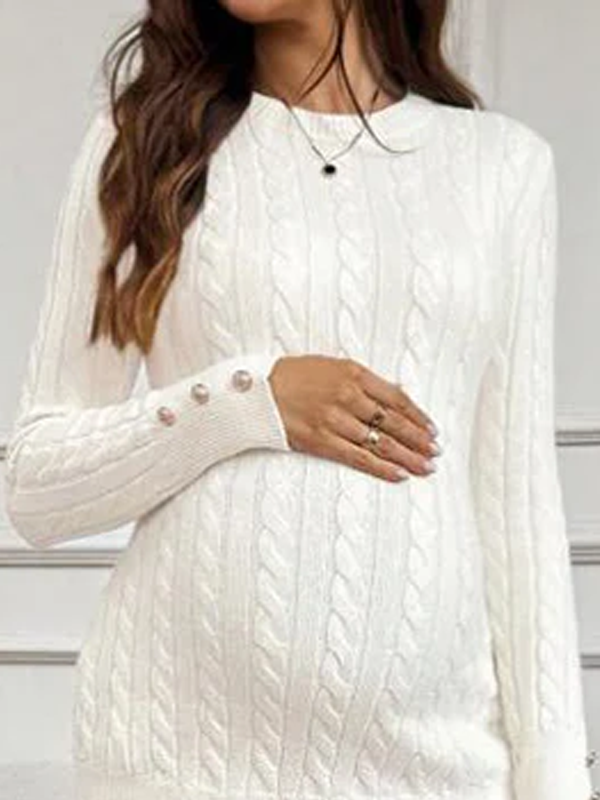 Mumsmode Zwangerschaps Truien Chique Dagelijks Kabelbreiwerk Enkele Borst Bodycon