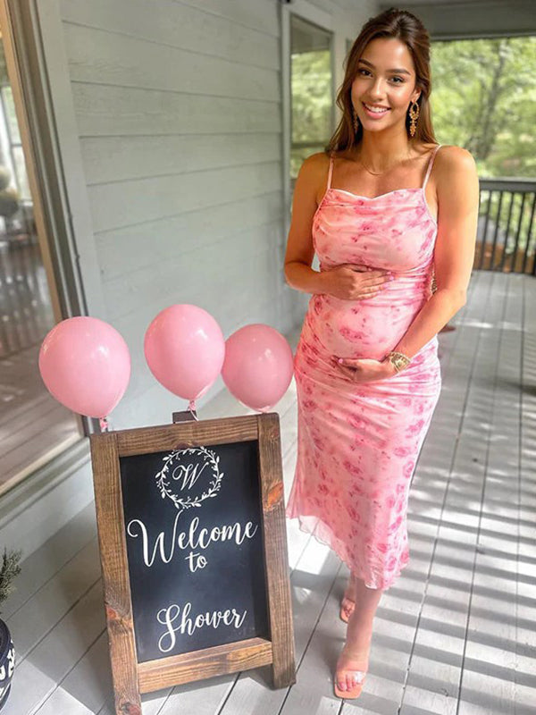 Mumsmode Zwangerchaps Midijurk Bloemenprint Spaghetti Babyshower Roze