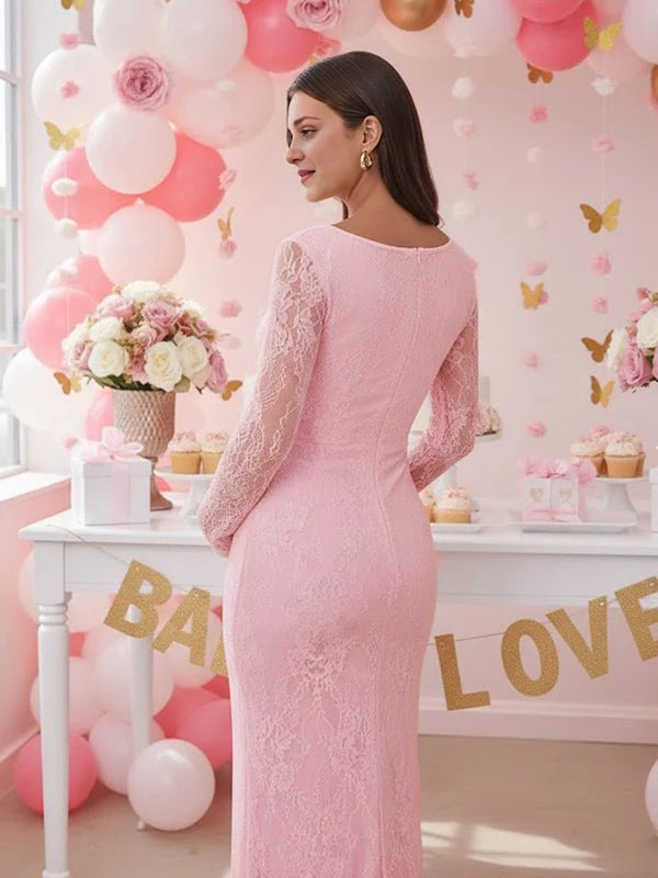 Mumsmode Zwangerschaps Maxi Kanten Babyshowerjurk Chique Cocktail Vierkante Hals Zijsplit Bodycon Jurk