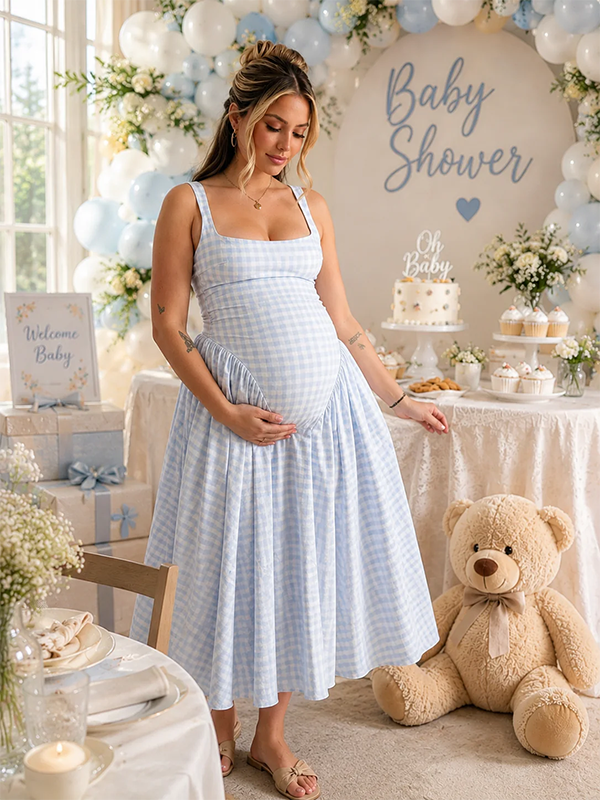 Mumsmode Zwangerchaps Midijurk Retro Gingham Spaghetti Babyshower