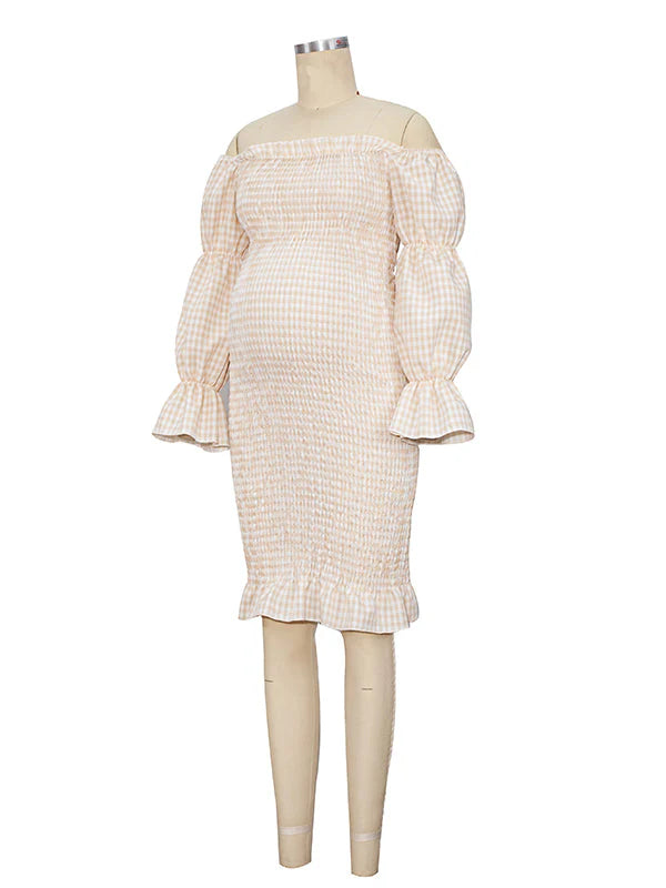 Mumsmode Zwangerschaps Babyshower Gender Reveal Feestjurk Off-shoulder Bodycon