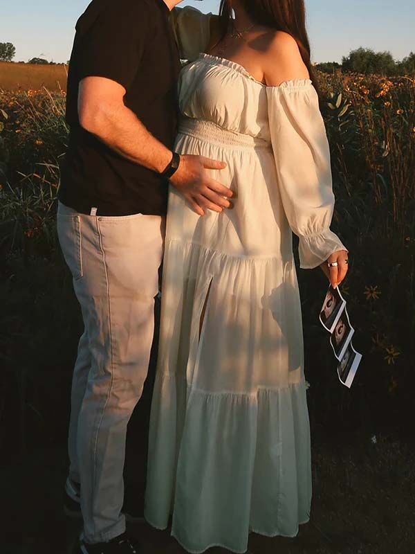 Mumsmode Zwangerschaps Daily Jurken Boheems Fotoshoot Ruches Zijsplit Off Shoulder Maxi Jurken