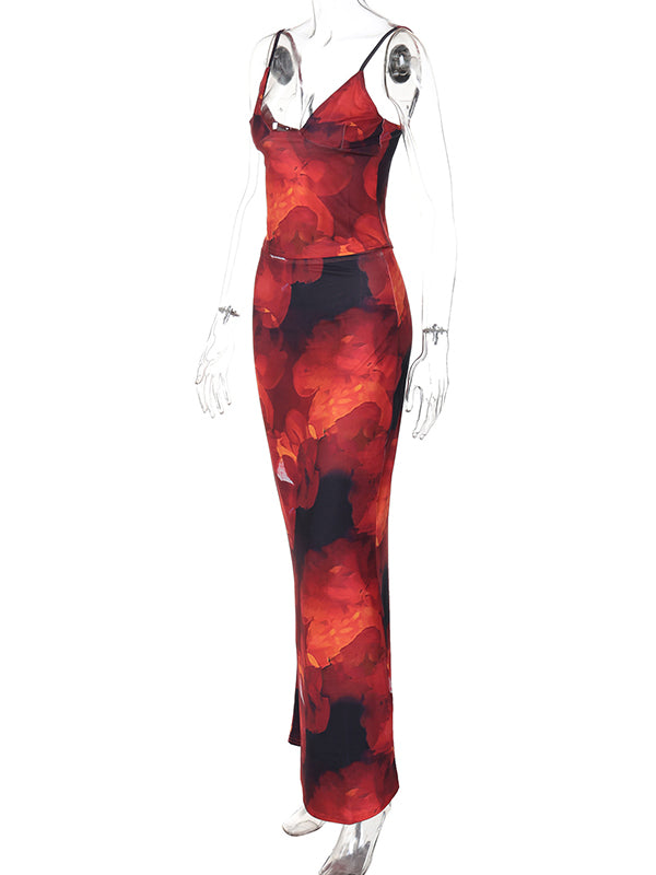 Mumsmode Chique Rood 2-in-1 Bodycon Spaghetti Bloemenprint Zwangerschaps Maxi Jurk