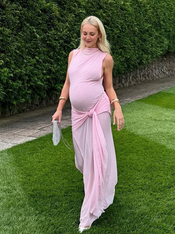Mumsmode Zwangerschaps Bodycon Jurken Elegant Ceremonie Tule Gedrapeerd Gekreukt Maxi Babyshower Jurken