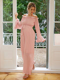 Mumsmode Zwangerchaps Elegant Jumpsuits Riem Geplooid Boot Nek Flare Mouw Roze