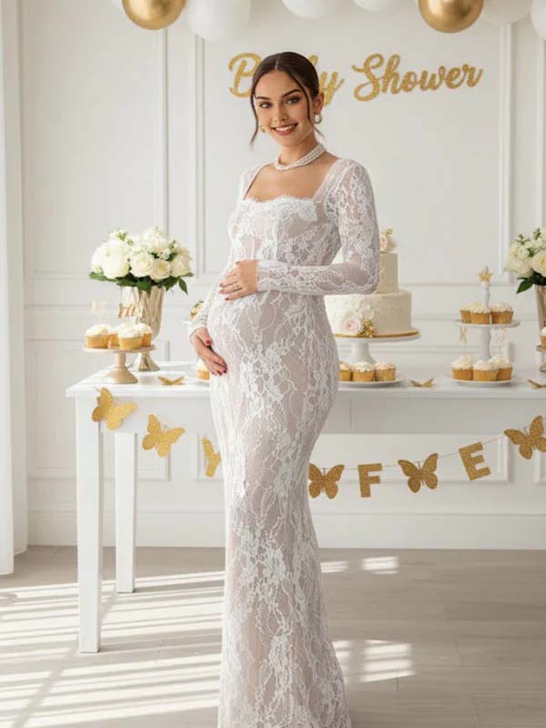 Mumsmode Zwangerschaps Maxi Bodycon Jurk Chique Cocktail Kanten Zijsplit