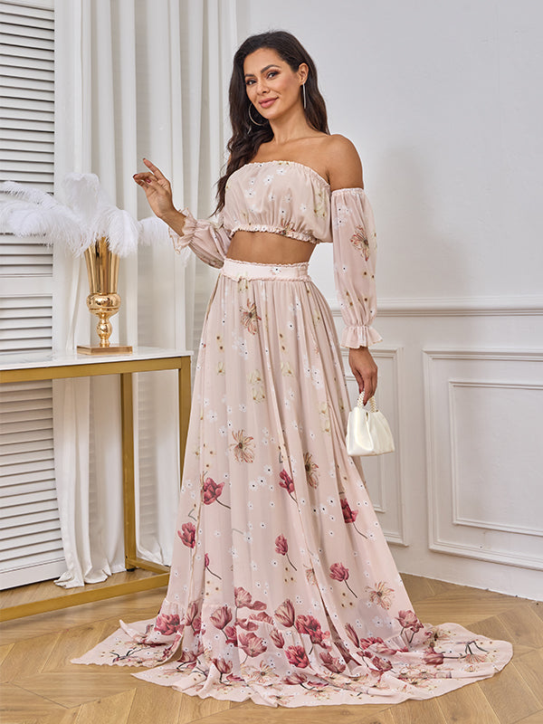 Mumsmode Zwangerchaps Fotoshoot Jurken Elegante 2-in-1 Zijsplit Bloemenprint  Ruches Maxi Jurken